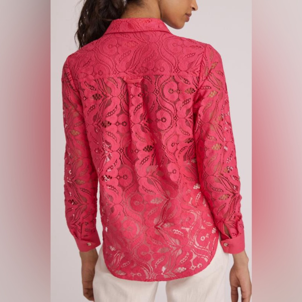 MAEVE by ANTHROPOLOGIE  Lace Boho Slim Buttondown Shirt in Pink Size 12 - Picture 3 of 14